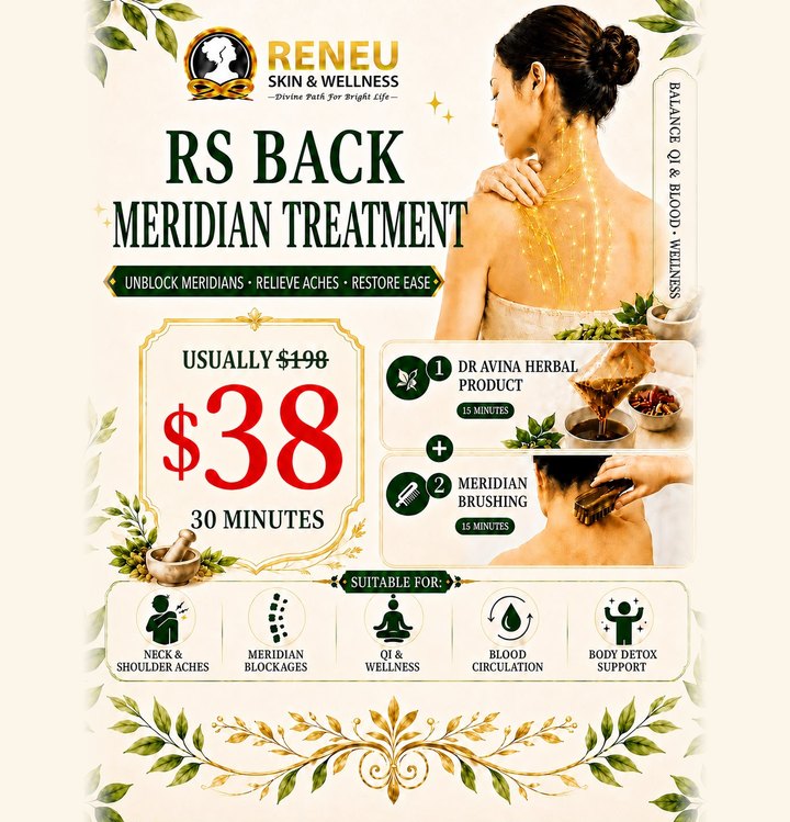 RS Back Meridian Treatment: Dr Avina herbal product and meridian brushing, 30 minutes