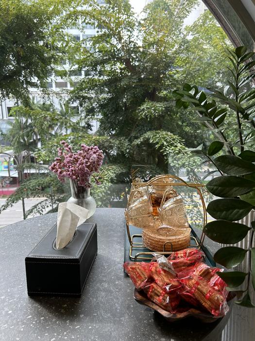 Waiting lounge with plants and natural light